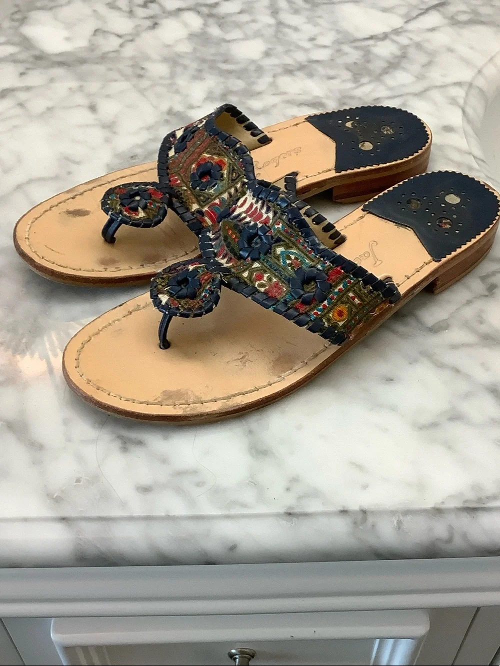 Jack Rogers Navy Multicolor Woven Thong Sandals